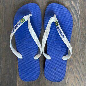 Havaianas Brazil Logo Flip Flops Blue White